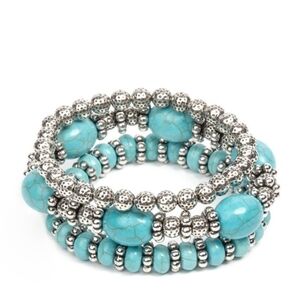 Turquoise and Silver Beaded Bracelet Stack Bracelet Take By SANDSTORM Fashion